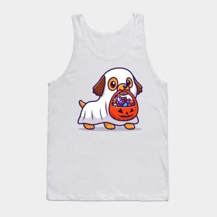 Cute Ghost Dog With Pumpkin Halloween Cartoon Tank Top